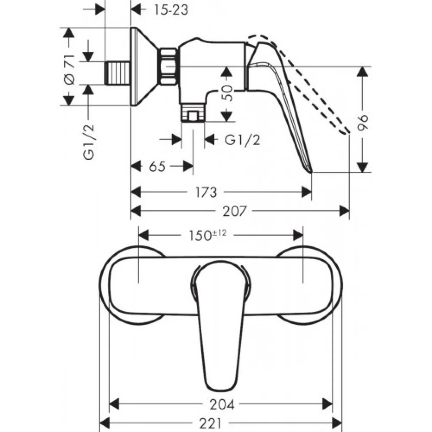 Змішувач для душу одноважільний Hansgrohe Novus (71060000) - Фото 1